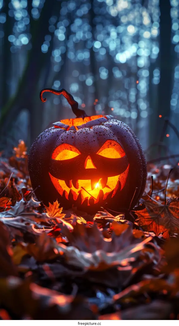 Halloween Pumpkin - Lit at Night