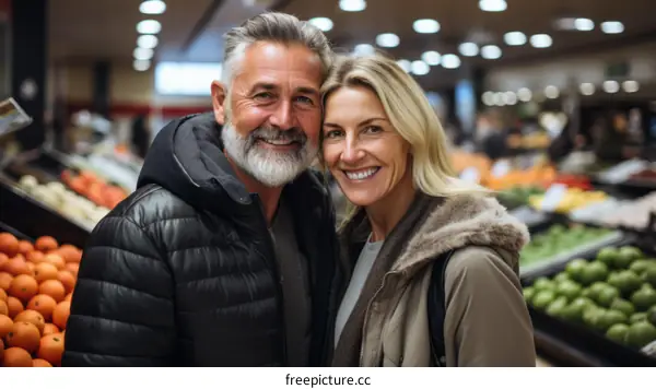 Happy Couple Grocery Shopping Together