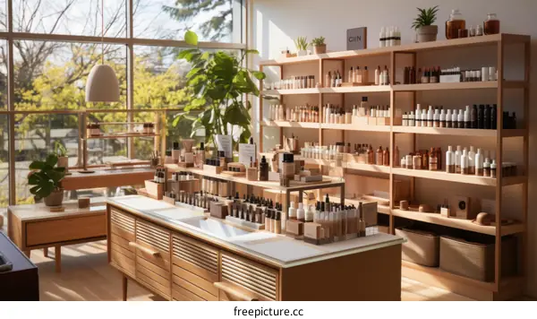 Cosmetics and Skincare Products Displayed in a Retail Store