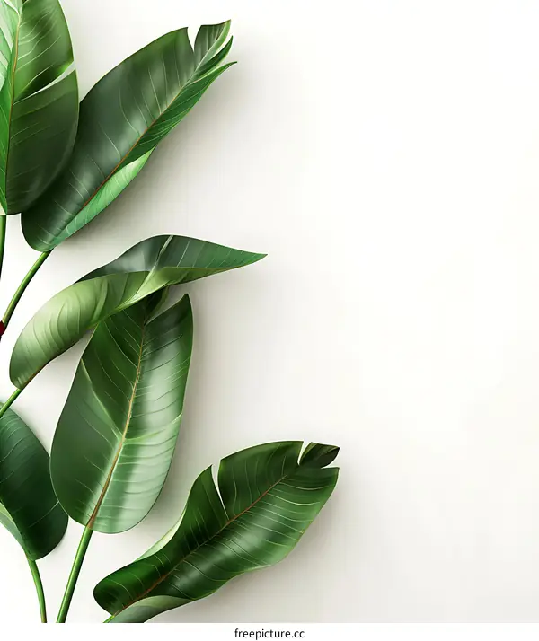 Tropical Leaves on White Background Flat Lay