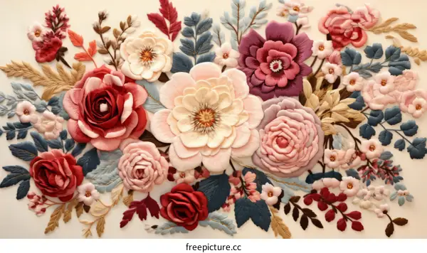 Exquisite Needlework of a Vibrant Floral Tapestry
