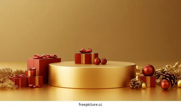 Christmas Gift Display on Golden Podium Illustration