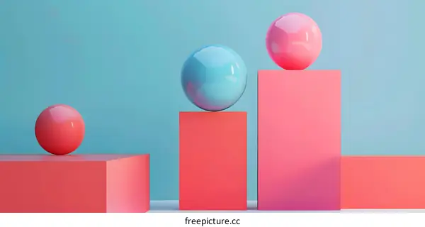 Abstract Minimalist 3D Render Blue Pink Sphere Geometric Shapes Background