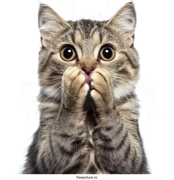 [Transparent Background PNG]Cute Tabby Cat with Surprised Expression