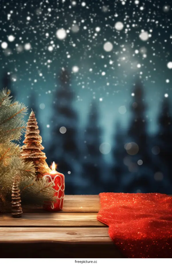 Christmas background with a candle and Christmas trees
