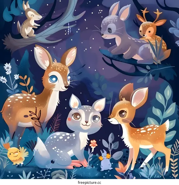 Cute Baby Deer Illustration With A Night Sky Background
