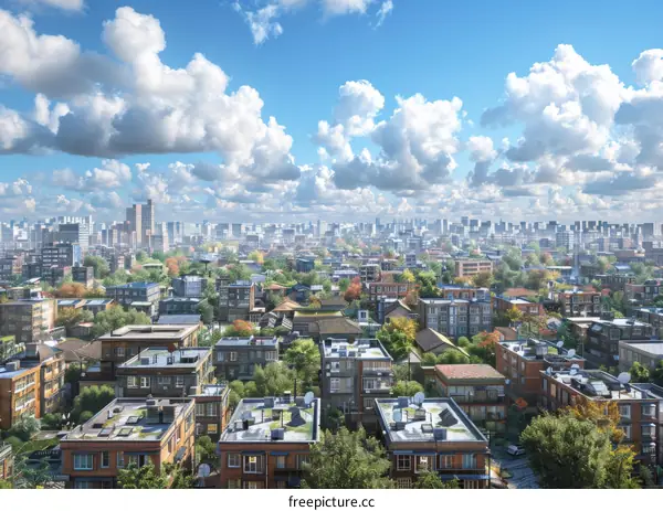 Cityscape View of Urban Homes and Buildings