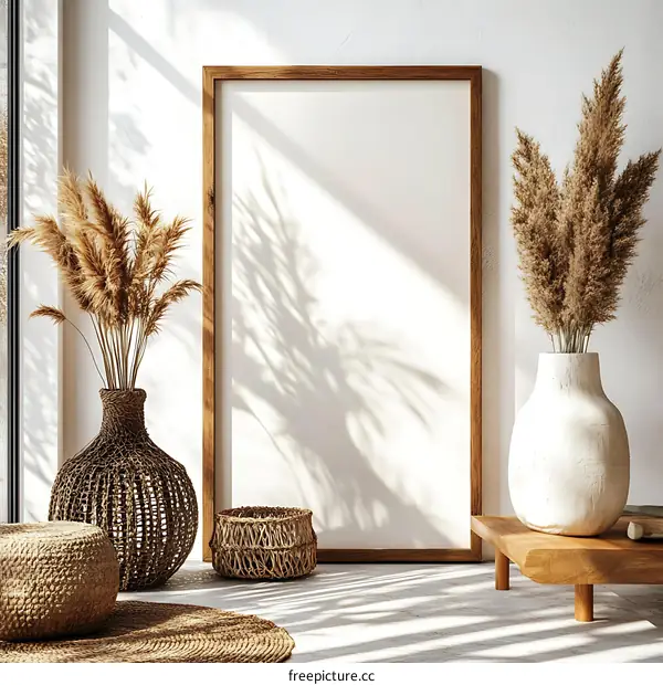 Bohemian Style Interior Mockup with Empty Frame