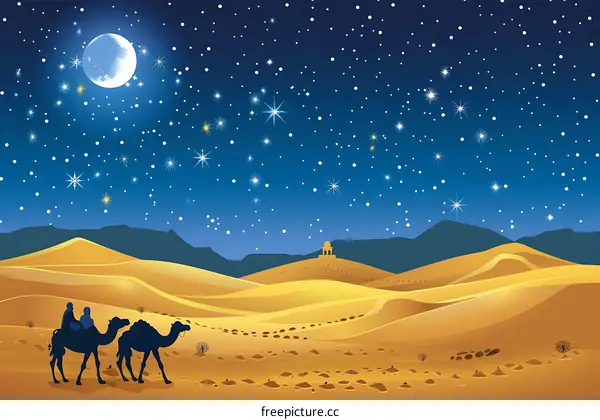 Three Wise Men Following The Star In Desert