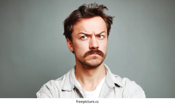 Caucasian Man with Displeased Expression