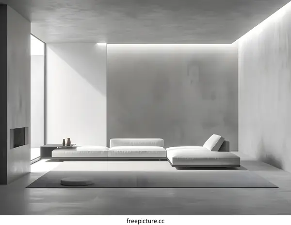 Minimalist Modern Living Room Design With White Sofa and Concrete Walls