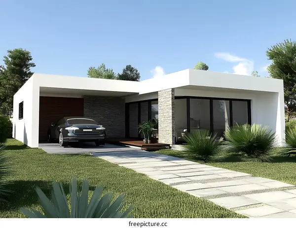 Modern Single Story House with Stone Exterior