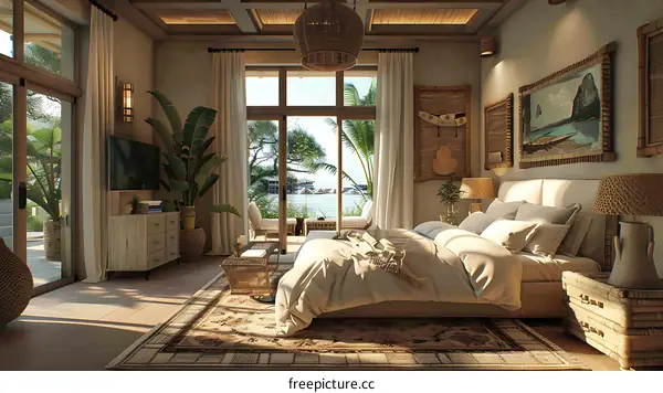 茅草屋顶的豪华卧室