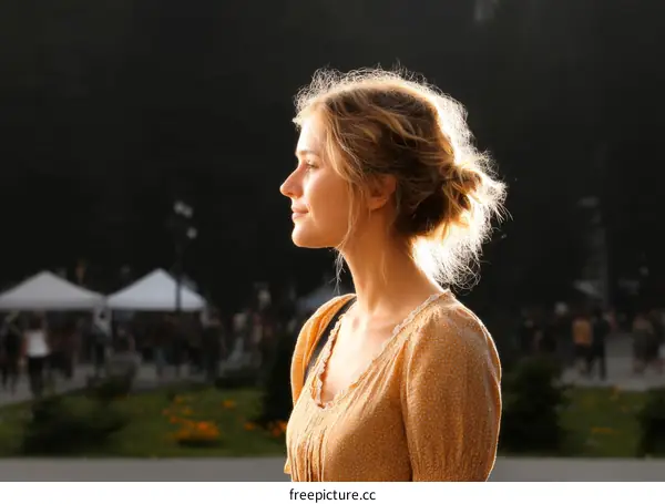 A Thoughtful Woman Outdoors in Profile View