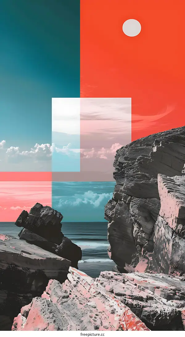 Abstract Minimalist Seascape with Geometric Shapes