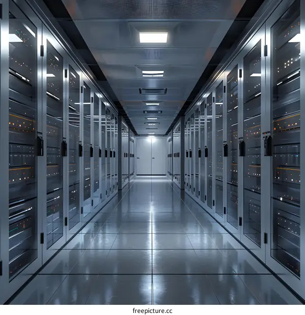 Futuristic Technology Server Room With Glowing Lights