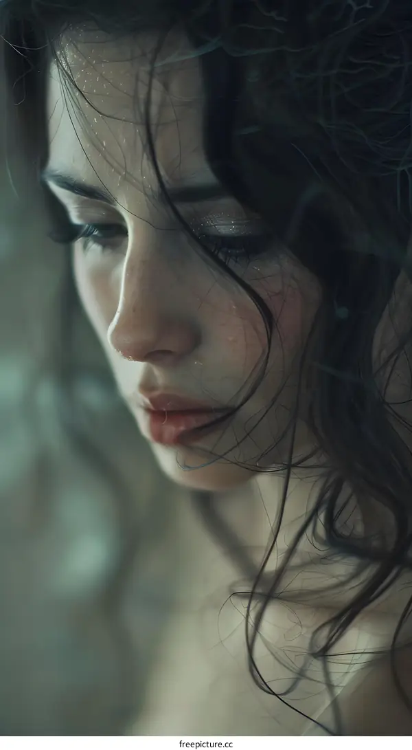 Portrait of a Woman with Wet Hair and Makeup