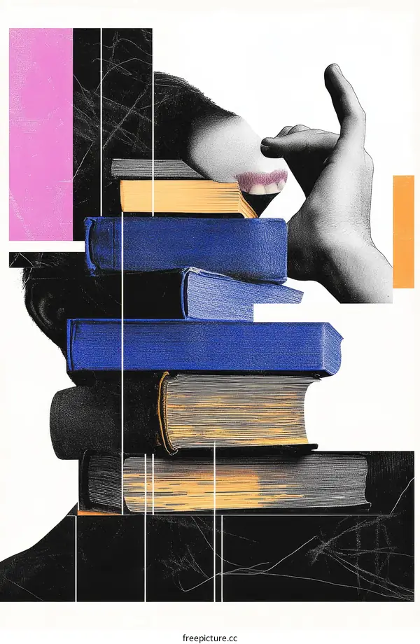 Abstract Collage of Books and Head