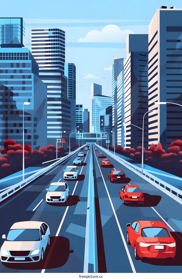 Cityscape with Highway and Cars