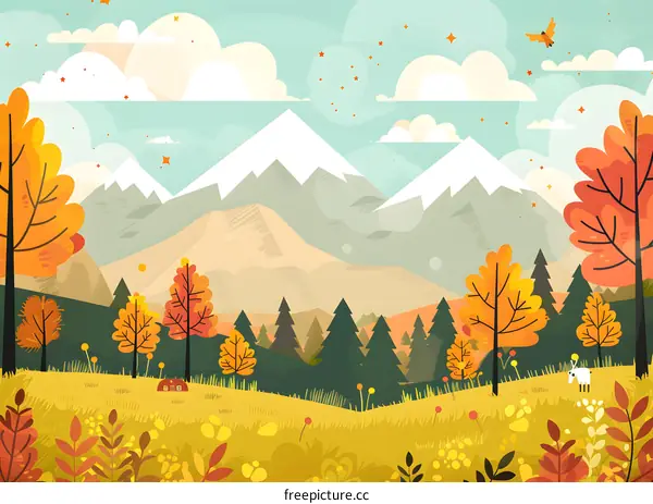 Autumn Landscape With Mountains And Trees