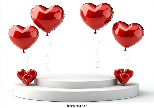 Red Heart Balloons on a White Pedestal