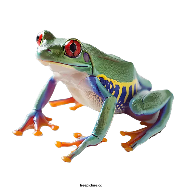 [Transparent Background PNG]Colorful Red Eyed Tree Frog on White Background