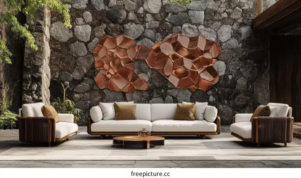 Modern Outdoor Furniture Set in Stone Courtyard