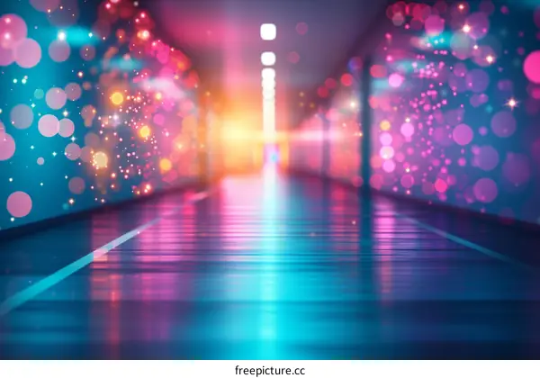 Glowing futuristic sci-fi tunnel with bright lights at the end of the corridor