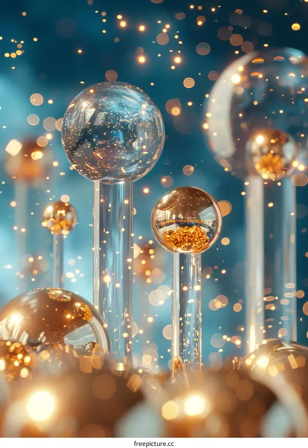 Abstract Golden and Crystal Sphere Ornament Display
