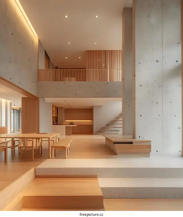 Modern Minimalist Interior Design of a House with Concrete Walls and Wooden Floors