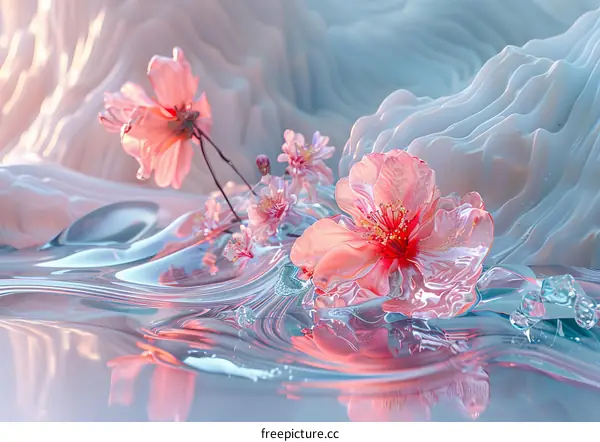 Abstract Pink Flowers in Liquid Glass