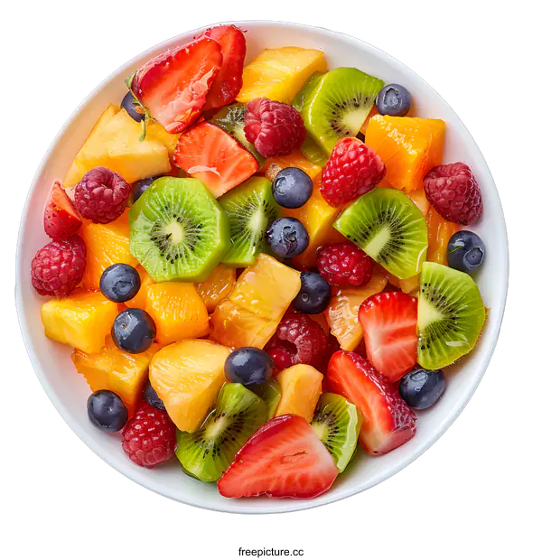 [Transparent Background PNG]Fresh fruit salad in bowl on white background