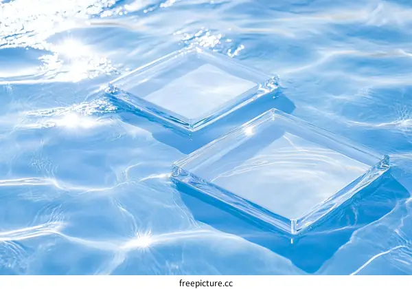 Transparent Square Objects Floating on Rippled Water