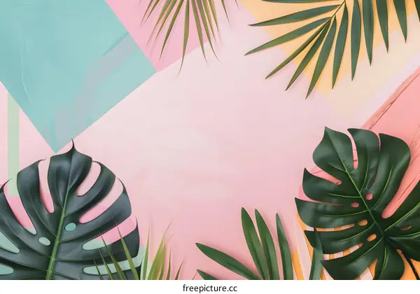 Tropical Leaves on Pastel Background