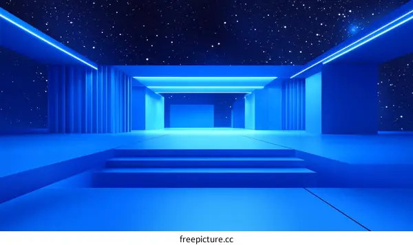 Neon Blue Abstract Architectural Space