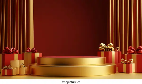 Luxury Red and Gold Gift Boxes on a Display Platform