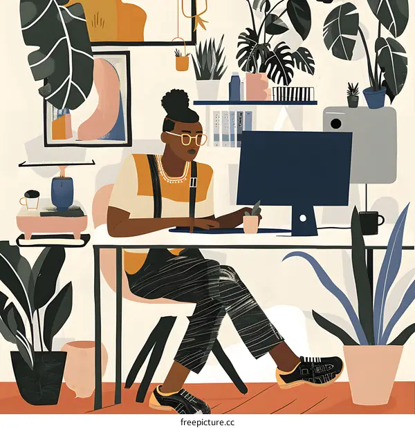 African American Man Working at Home Office