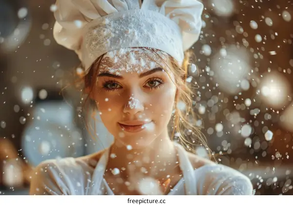 Flour-dusted Lady Baker with a Big Smile on Her Face