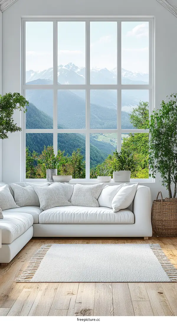 Modern Living Room with Mountain View
