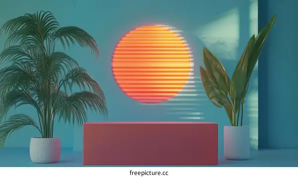 Retro Minimalist Interior Scene with Sunlight