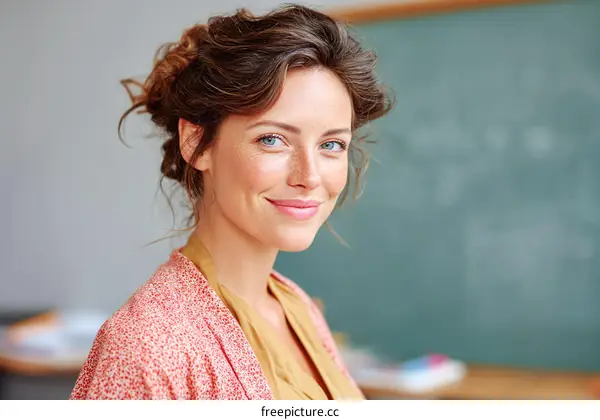 Smiling Woman in a Classroom Setting
