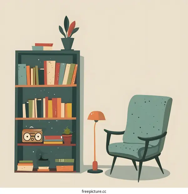 Vintage Bookcase With A Cozy Chair