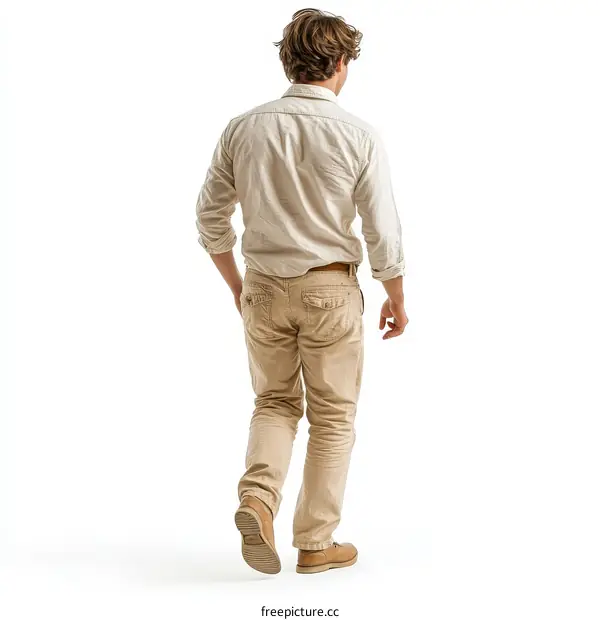Caucasian Man Walking Back View Fashion Portrait