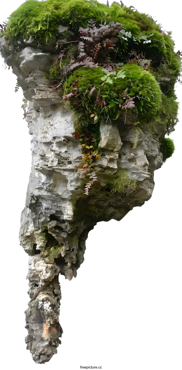 [Transparent Background PNG]Isolated Rock Covered With Moss and Ferns
