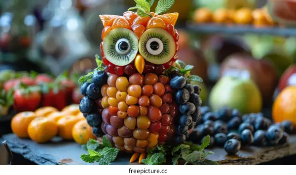 Adorable owl made of fruits and vegetables