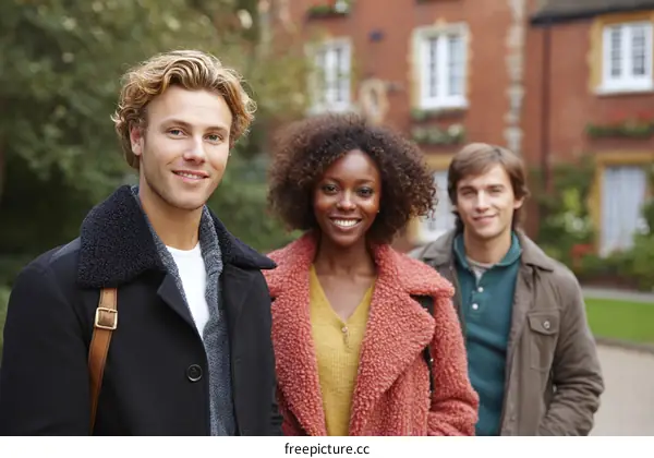 Group of young people standing in front of a building