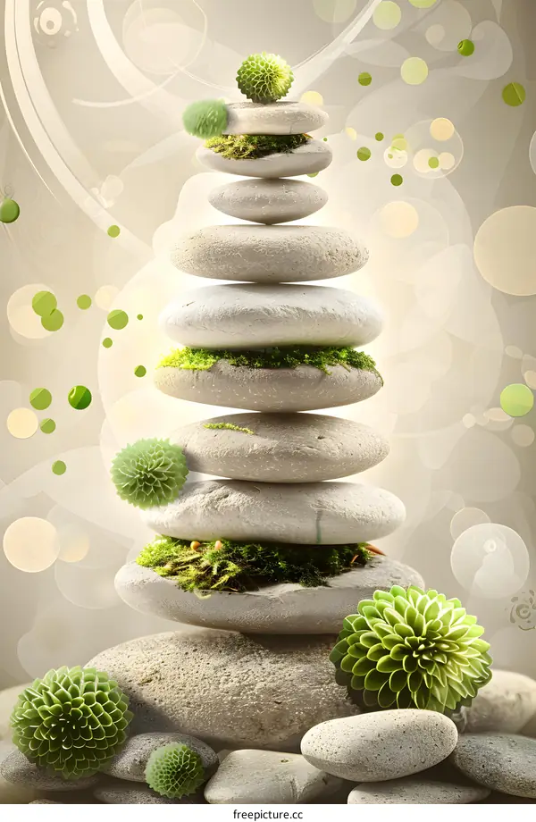 Green Stones Stacked on Top of Each Other with White Background