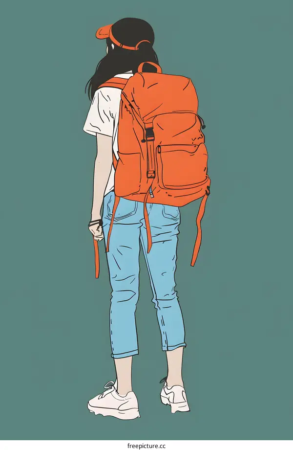 Backpack Illustration Minimalist Style  Girl With Cap