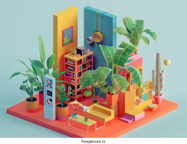 3D Illustration of a Tropical Living Room