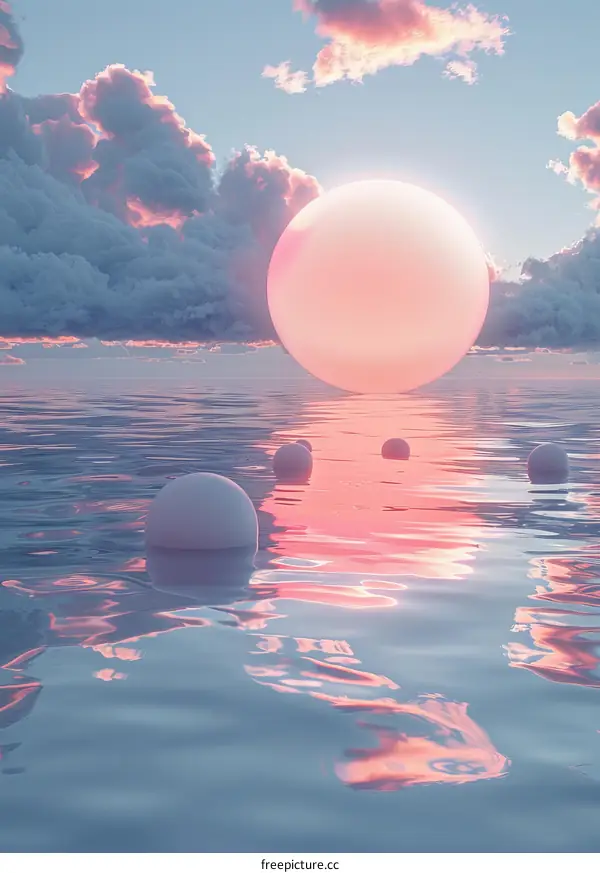 Pink Sunset Over the Ocean Horizon